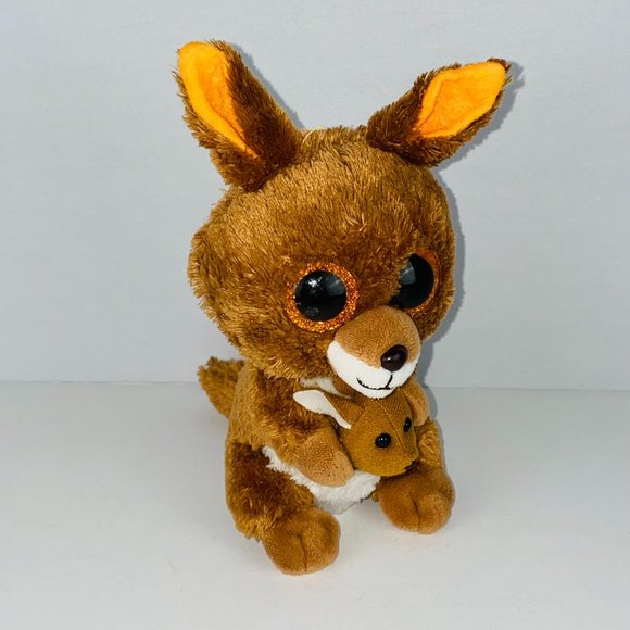Ty Silk Boos Brown Kipper the Brown Kangaroo Copper Eyes Beanie Plush Animal - Picture 1 of 4